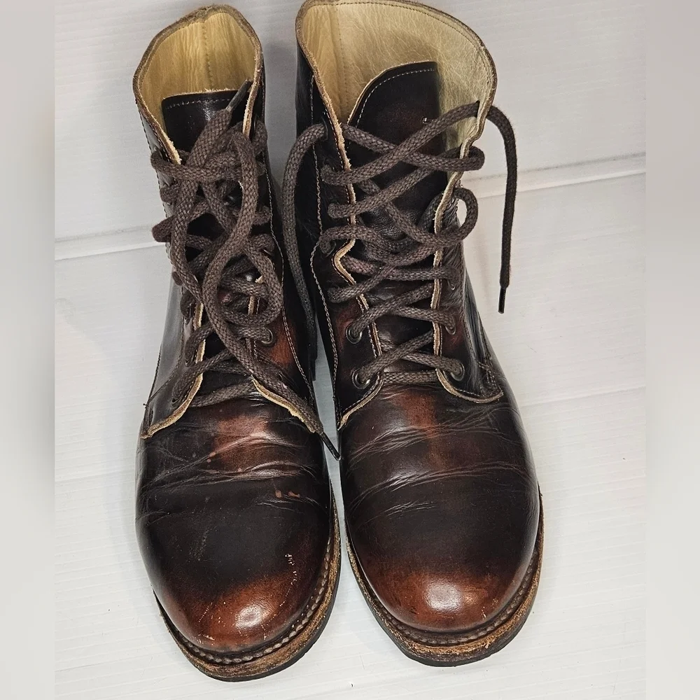 BED|STÜ Cobbler Series Men’s Two-Tone Brown Leather Lace-Up Boots – Handcrafted